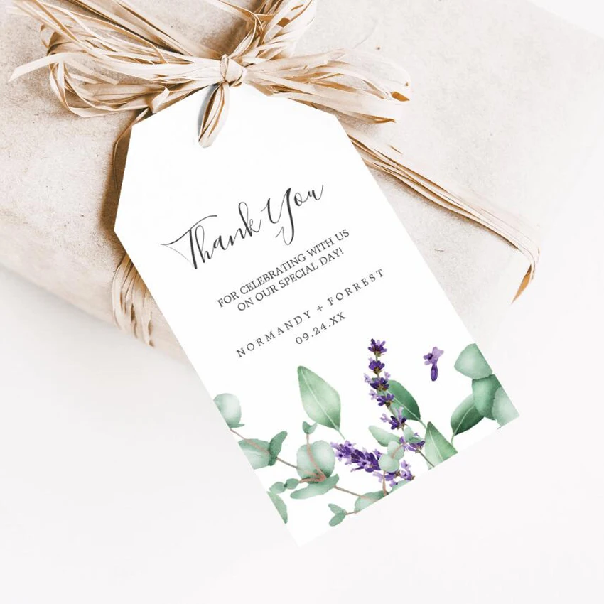 50pcs Custom Wedding Tags, Wedding Favor Thank You Gift Tags, Personalized Wedding Label, Fresh Watercolor Tags Pre-punched Hole