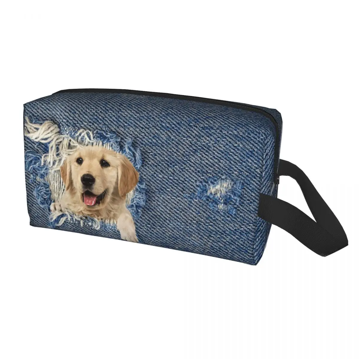 

Custom Golden Retriever In Denim Travel Cosmetic Bag Women Dog Makeup Toiletry Organizer Ladies Beauty Storage Dopp Kit