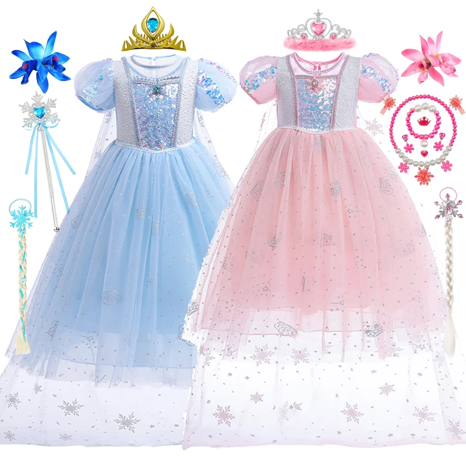 Summer Elsa Princess Dress Halloween Christmas Cosplay Elsa Snow Queen Dress for Carnival Party Costume Girl's Vestidos