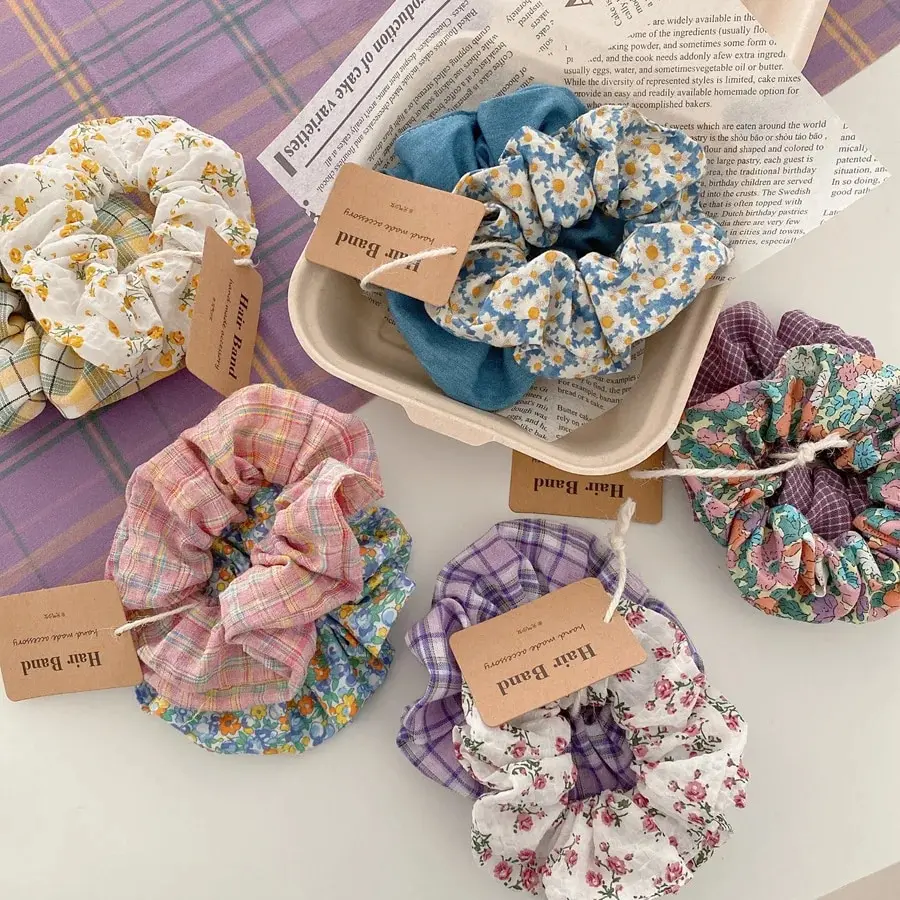 Small Fresh Crushed Lattice Hair Band Fashion Cloth Tie Hair Leather Band Mori Girl Department Cute Headdress 10 Pcs