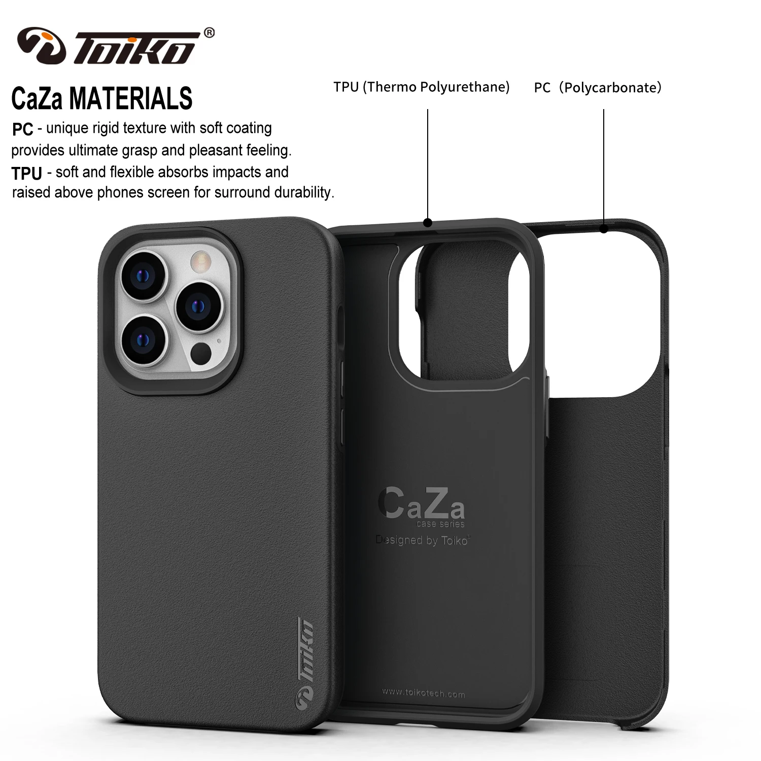 TOIKO CaZa 2 in 1 Shockproof Case for iPhone 14 Pro Max Plus Back Phone Armor Cover Rigid Shield Hybrid PC TPU Protection Shell