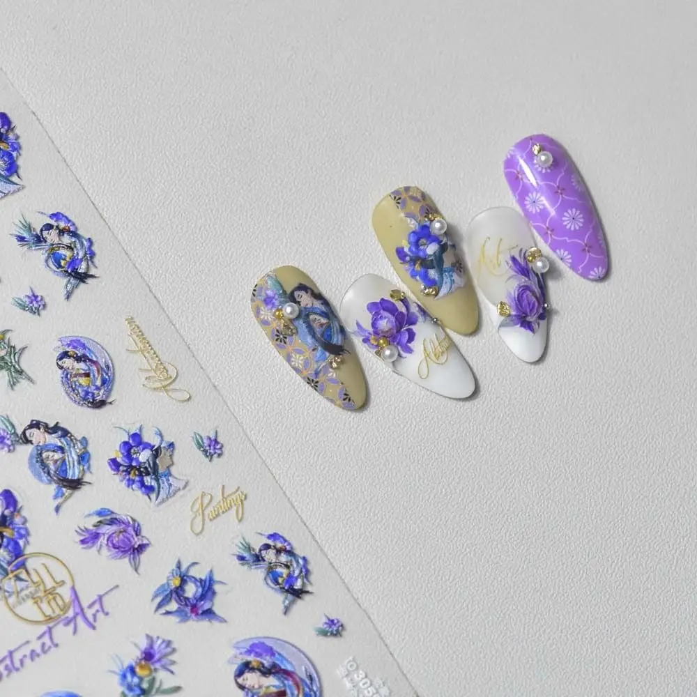 

Chinese Stickers Nail Stickers 5D Relief Flower Ancient Costume Nail Decals Fan Leaves Manicure Nail Salon