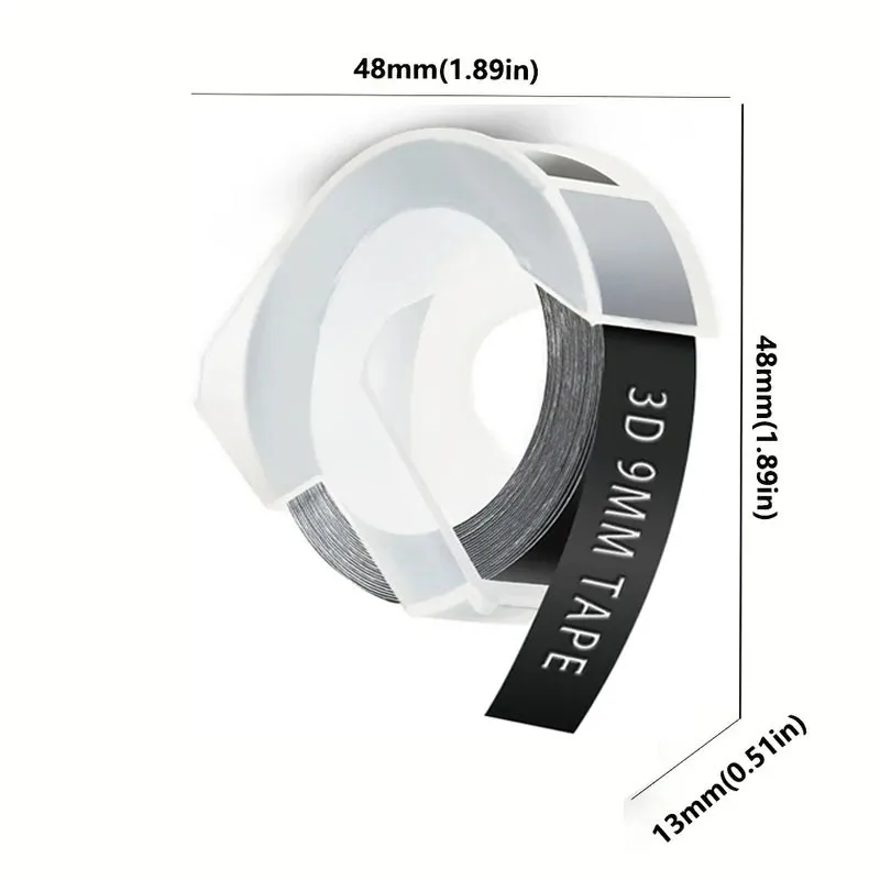 B90 수동 엠보싱 라벨 메이커, 미니 휴대용 라벨 프린터, 다이모 12965 호환, 6롤 블랙 3D 엠보싱 라벨
