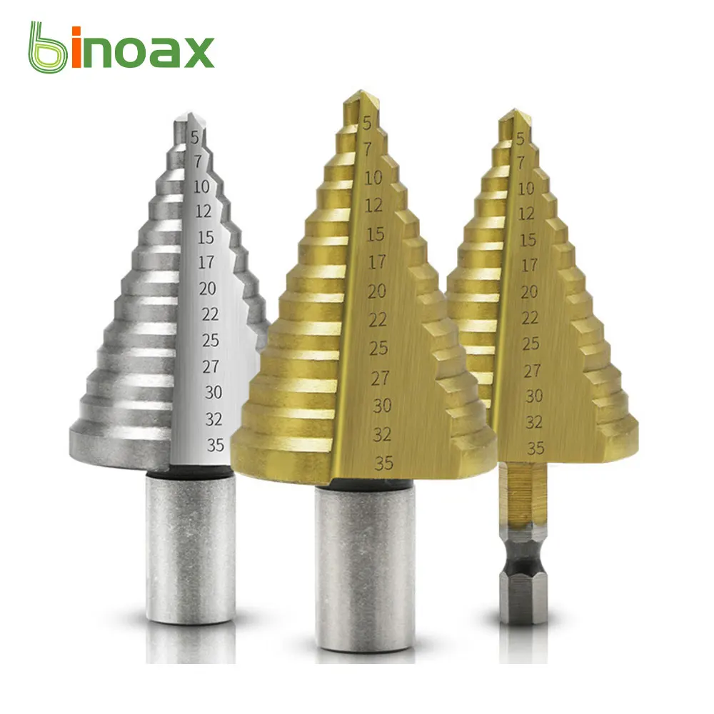 Binoax HSS Step Drill Tool 5-35MM 13 Steps Multiple Hole Metals Platic Wood Cone Drill Bits