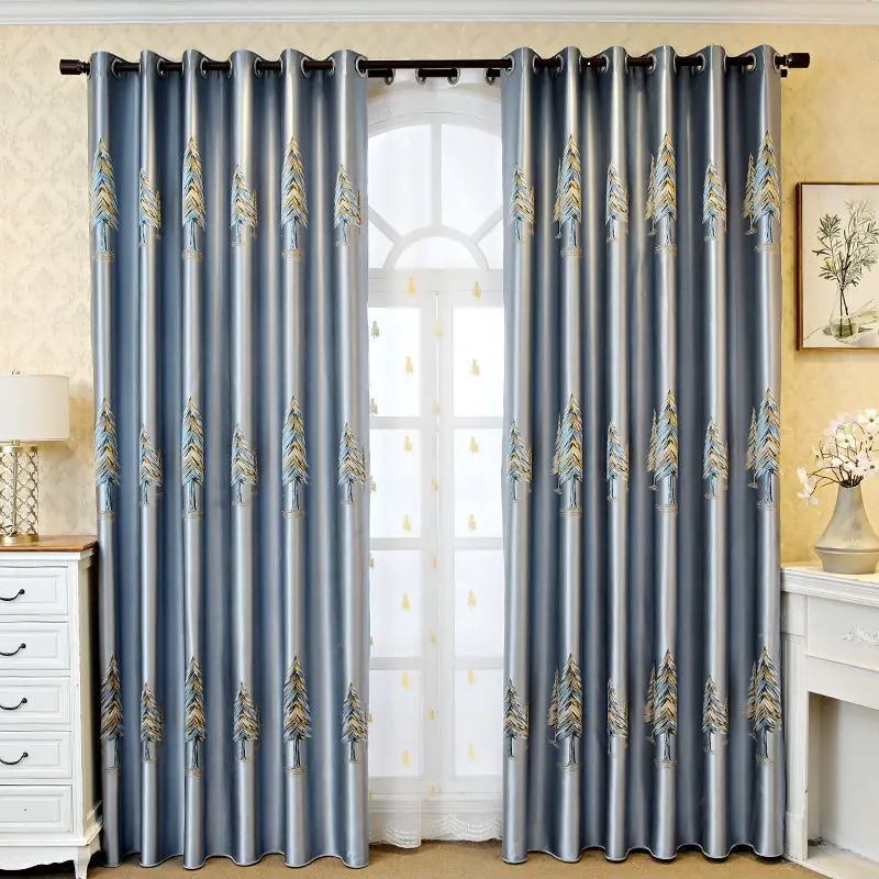 

Popangel New High Precision Jacquard Blackouk Living Room Bedroom Curtain Modern Polyester Embroidered Flame Retardant Curtains