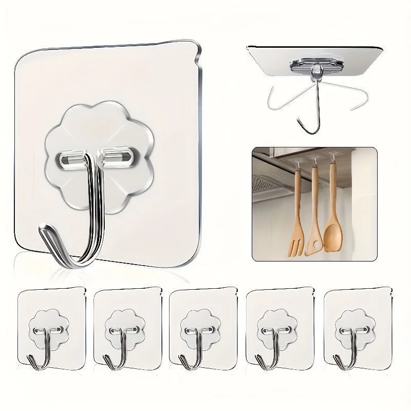 Adhesive Hooks Transparent Self-Adhesive Bathroom Towel Clothes Storage Sticker Key Hangers