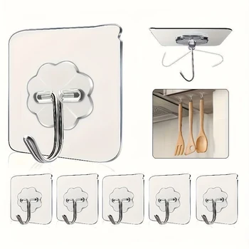 Crochets auto-adhésifs transparents en acier inoxydable, porte-serviettes de salle de bain, rangement de vêtements, crochet autocollant, cintres pour clés, support de rangement 1