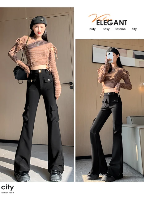 Jielur Split Zipper Buttons Women Trousers Korean Fashion Casual Office  Lady Black Flare Pants Female High Waist Long Pants S XL 220104 From 40,6 €