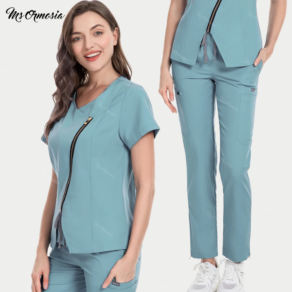 Surgical Uniforms Woman Scrub Set Medical Nurse Beauty Salon Workwear Clinical Scrubs Top + Pants Spa Doctor Nursing Tunic Suit