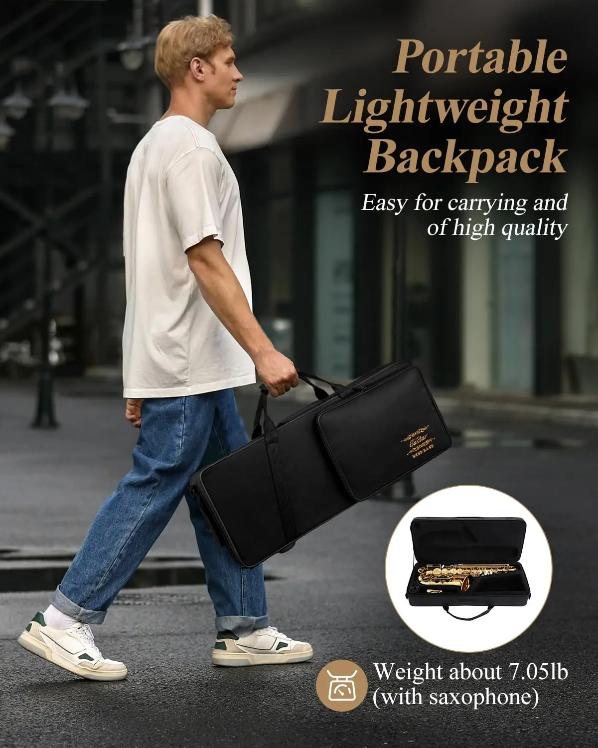 AS-Ⅱ Student Alto Saxophone E Flat Gold Lacquer Alto Beginner Sax Full Kit With Carrying Sax Case Mouthpiece Straps Reeds