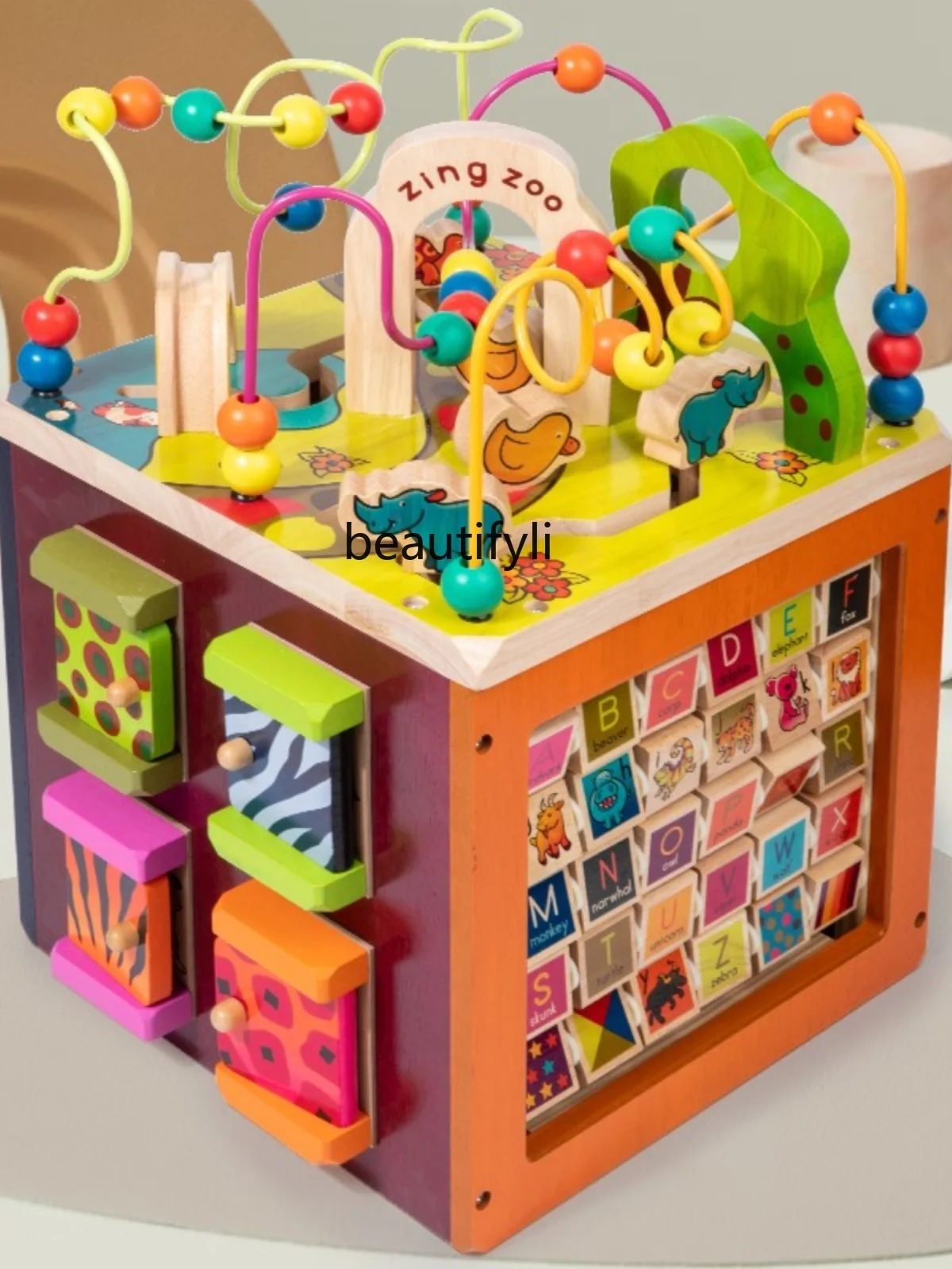 Treasure box toys for infants and children Beaded wood cube 1-2-3 and a half years old Baby early education