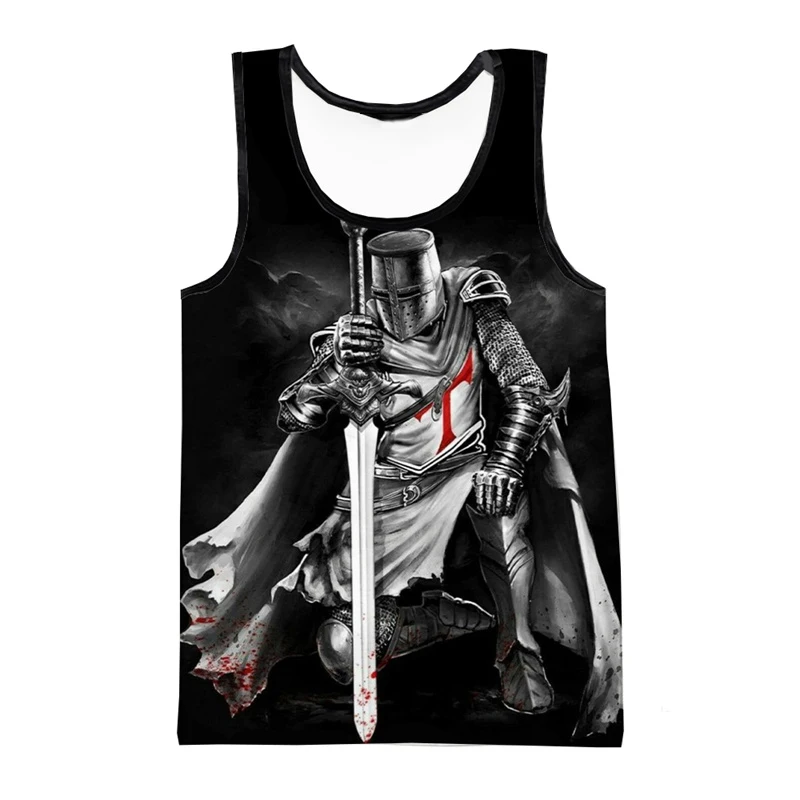 New Summer 3D Knights Templar Print Canotta Templar Order Armor Samurai Graphic Vest Kid Fashion Cool Gym Canotta Abbigliamento Uomo