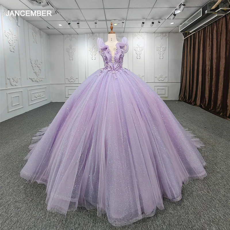 Quinceanera Dresses Ball Gown Flower Vestidos De 15 Años Purple Beading 0-neck pearls DY9941 Evening Party Dress 2022 Bar Mitzv 1