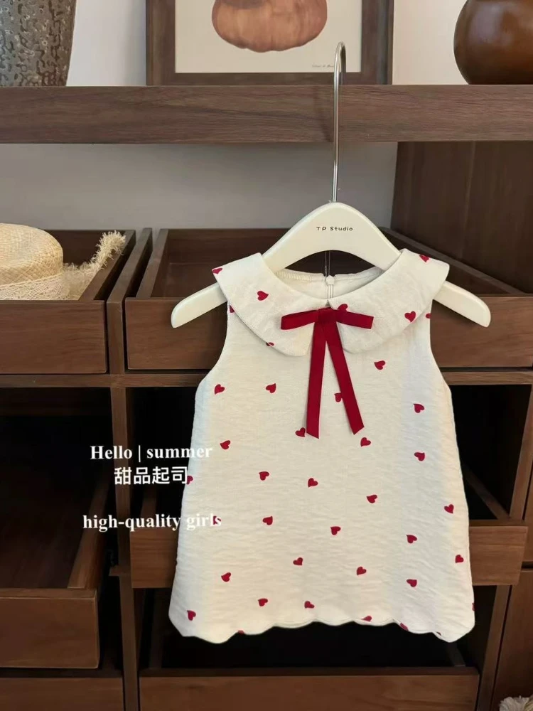 Girls Casual Dresses Summer Sweet Love Dress 2025 New Girl Baby Korean Girls Dresses Thin Cute Doll Neck Tank Top Skirt - 4