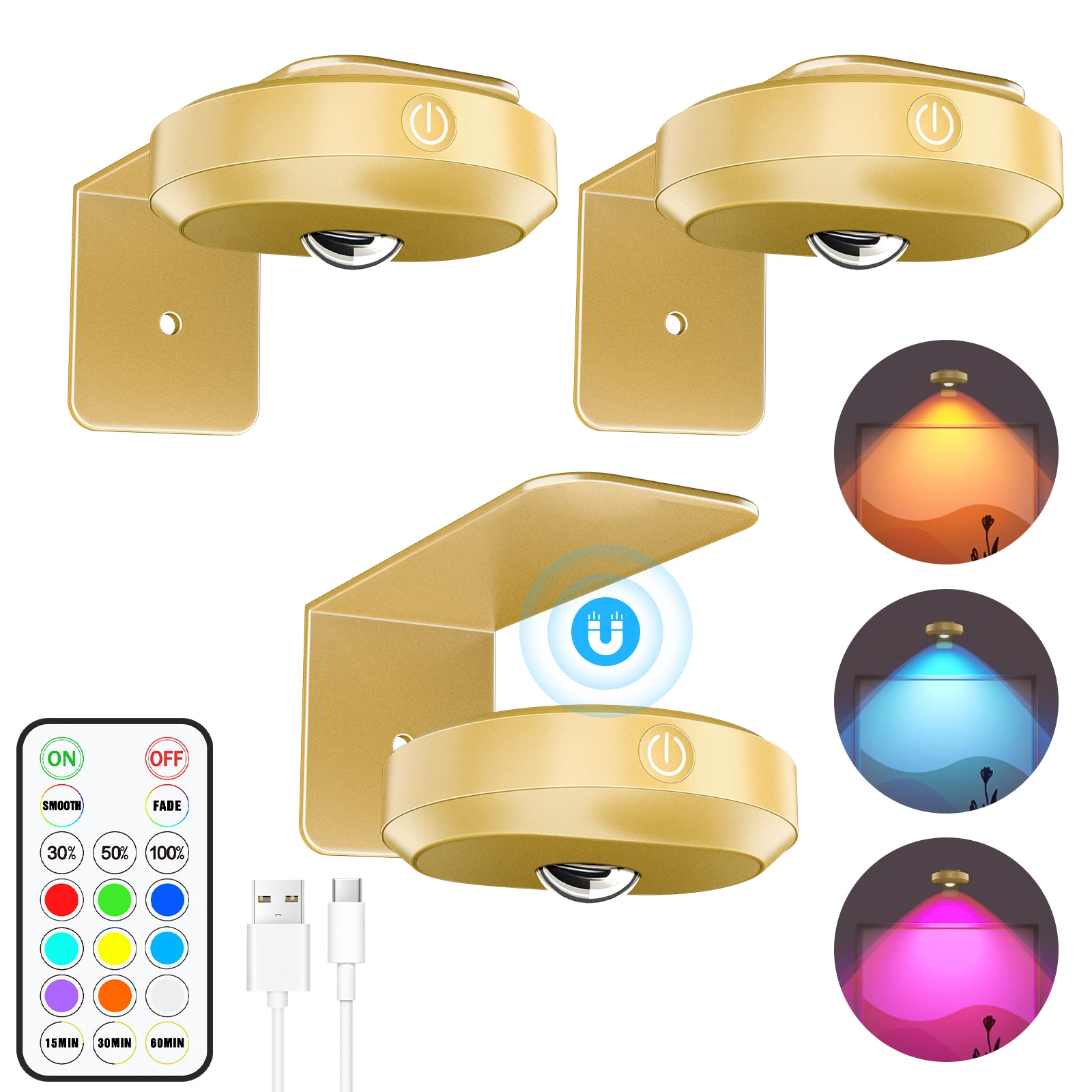 Wireless Picture Lights for Wall Puck Light with Remote 1200mAh Rechargeable Battery Art Display Light for Painting 3 PCS