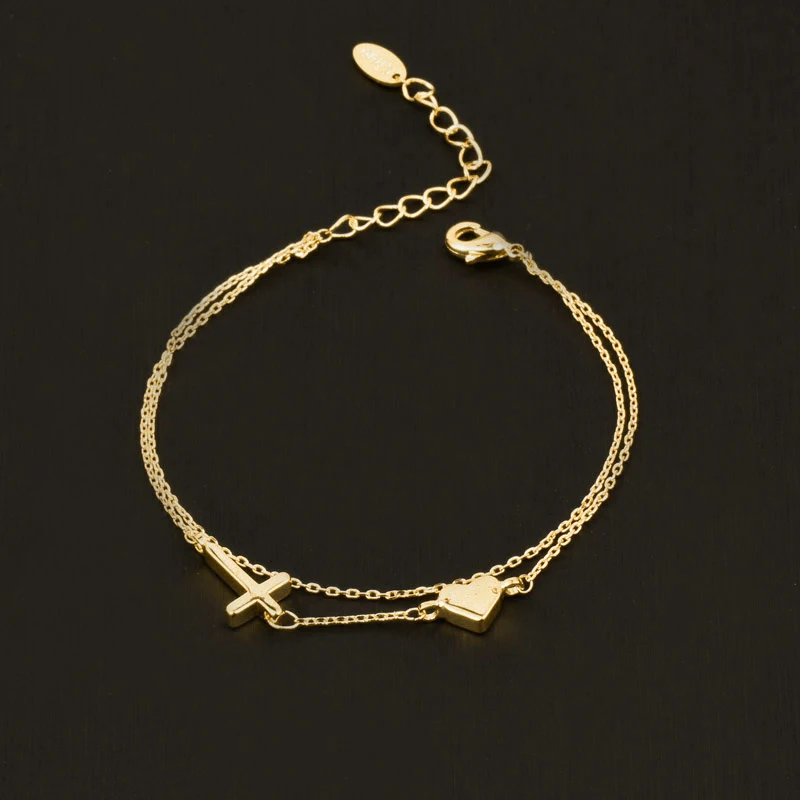 jade bangles SINLEERY korean fashion Charm Star Moon Cross Heart 2 Layers Bracelets For Women Rose Gold Color Bracelets on hand ZD1 SSP gold bangles for women