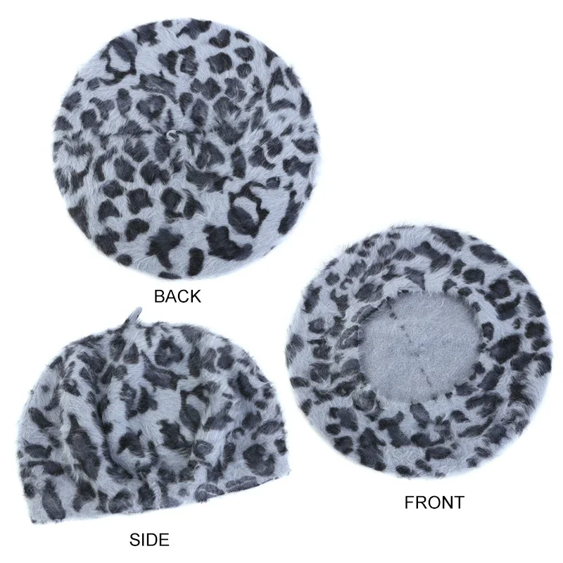 Autumn and Winter Hats Leopard Print Rabbit Fur Beret Fashionable Women's Fashion Bud Hat