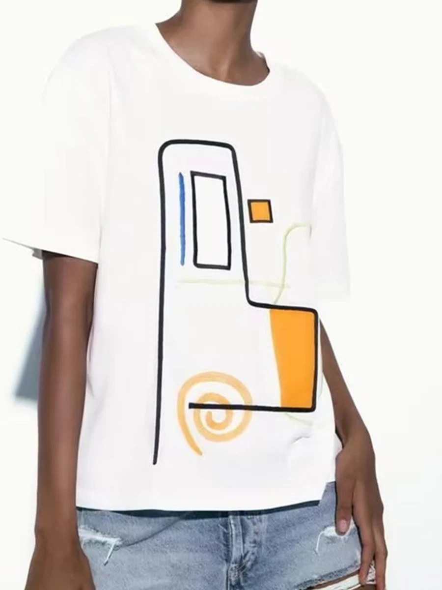 

Solid Color Embroidery T-Shirt Woman Short Sleeve Round Neck Tee Shirt Streetwear Fashion Casual Cozy 2024 Spring Summer New Top