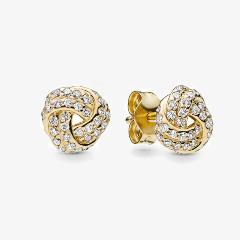 2022 Authentic 925 Sterling Silver Earring Sparkling Star Blue Gem Golden Heart Halo Stud Earrings Women Jewelry BirthdayGift 