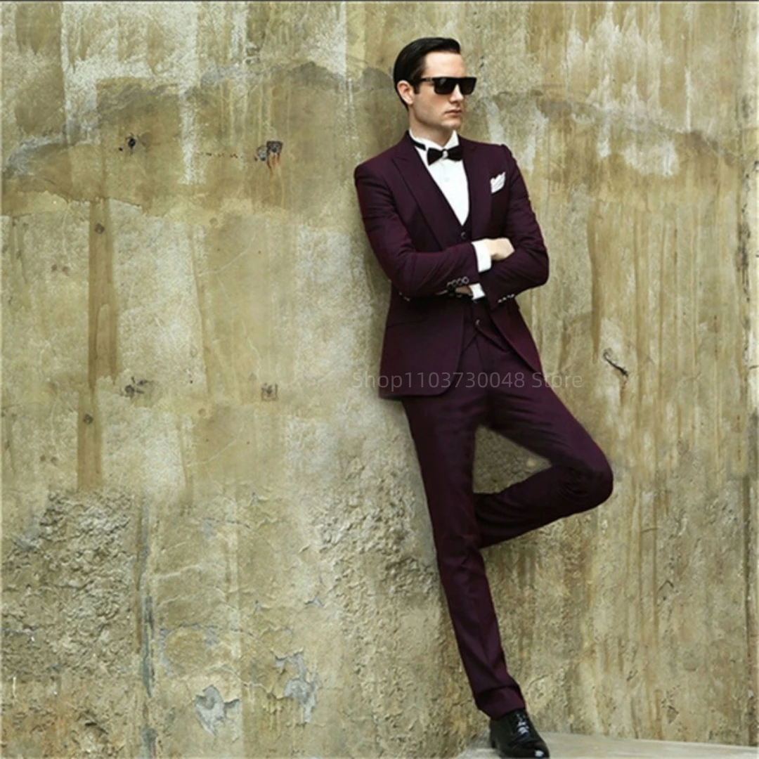 Men's Clothes Slim Fit Formal Business Suit Wedding 3-Piece Set with Peak/Notch Lapel Blazer Vest And Trousers for Party Prom