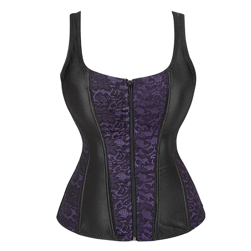 Women Corset with Straps Black Overbust Corset Plus Size Floral Jacquard Corset Zipper Top Gothic Steampunk Corset Bustier - Image 17
