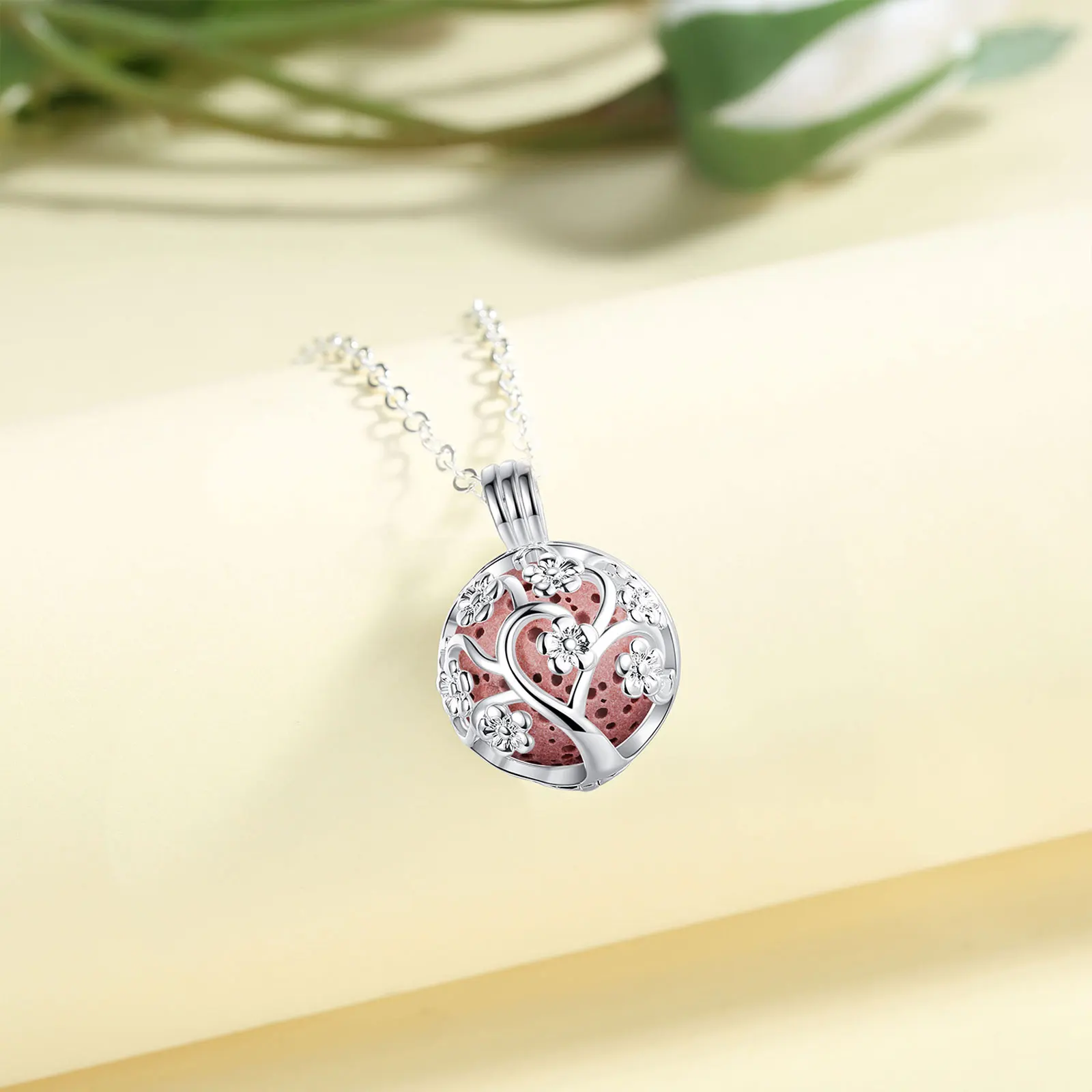 EUDORA 14mm Peach blossom Tree Ball Pendant Aromatherapy locket Diffuser Necklace fit Volcanic Lava Stone Ball Fine Jewelry K307 5