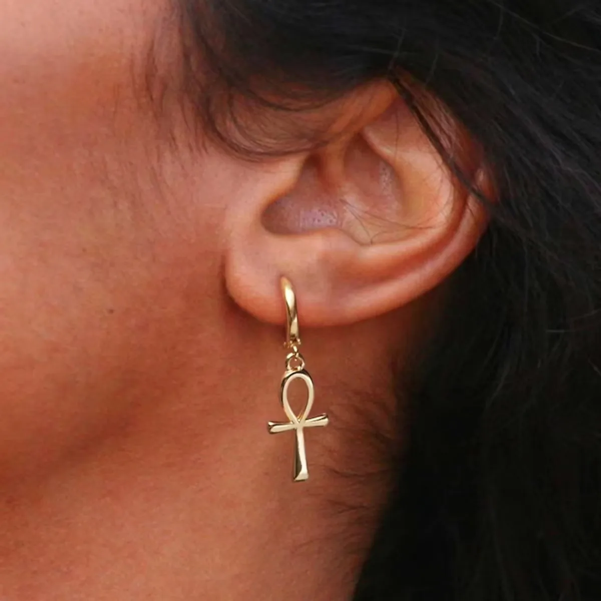 Egyptian Hoop Earrings Gold Color Stainless Steel For Women Men
