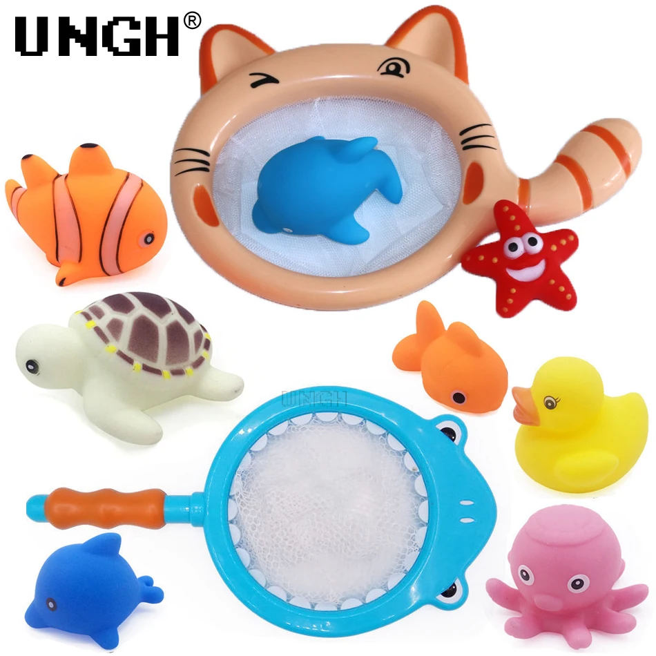UNGH Baby Bath Toys for Kids Bathtub Shark Cat Toy Set,Kids Floating Bath Toys with Fishing Net, Bathroom Toddler Water Toys 2