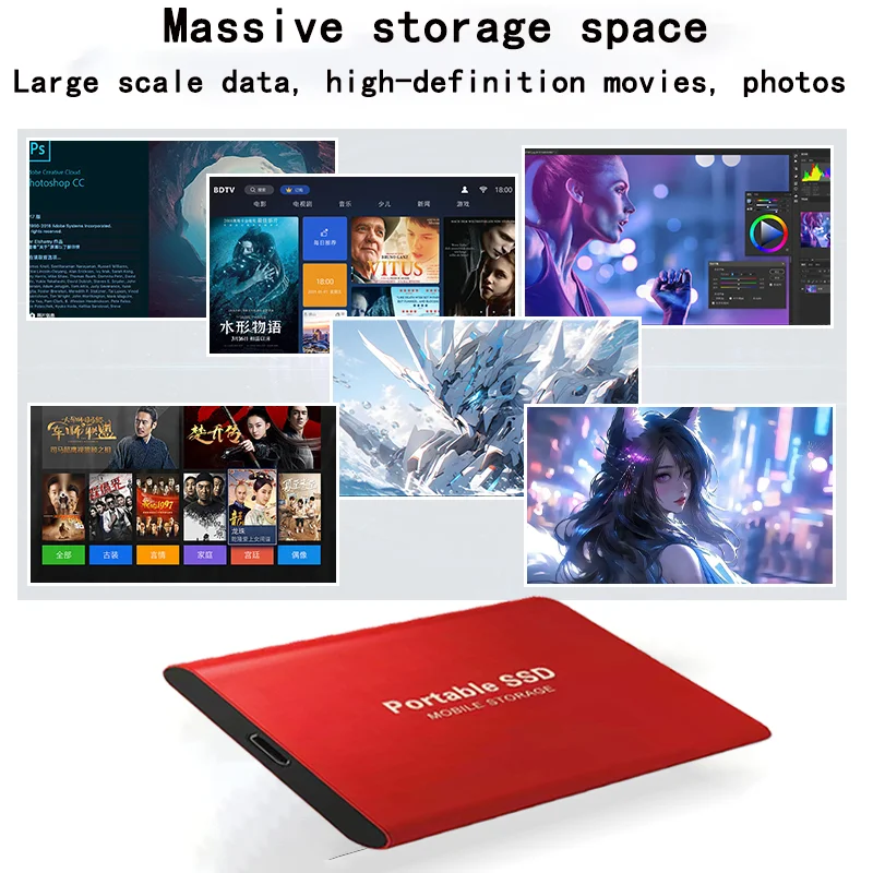 Original Hard Drive 2TB Portable SSD High Speed External Hard Drive 128TB USB3.1 Type-C Solid State Disk for Laptop/Phone/MAC