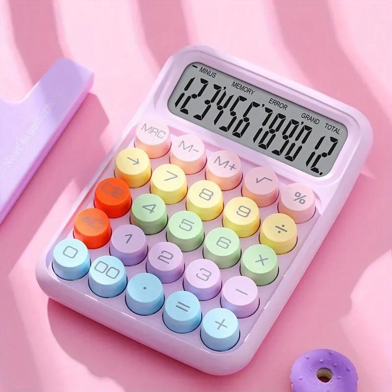 Cute Candy Color Calculator with Mechanical Keypad, 1pc 12-Digit Desktop Calculator for Office & School Stationery