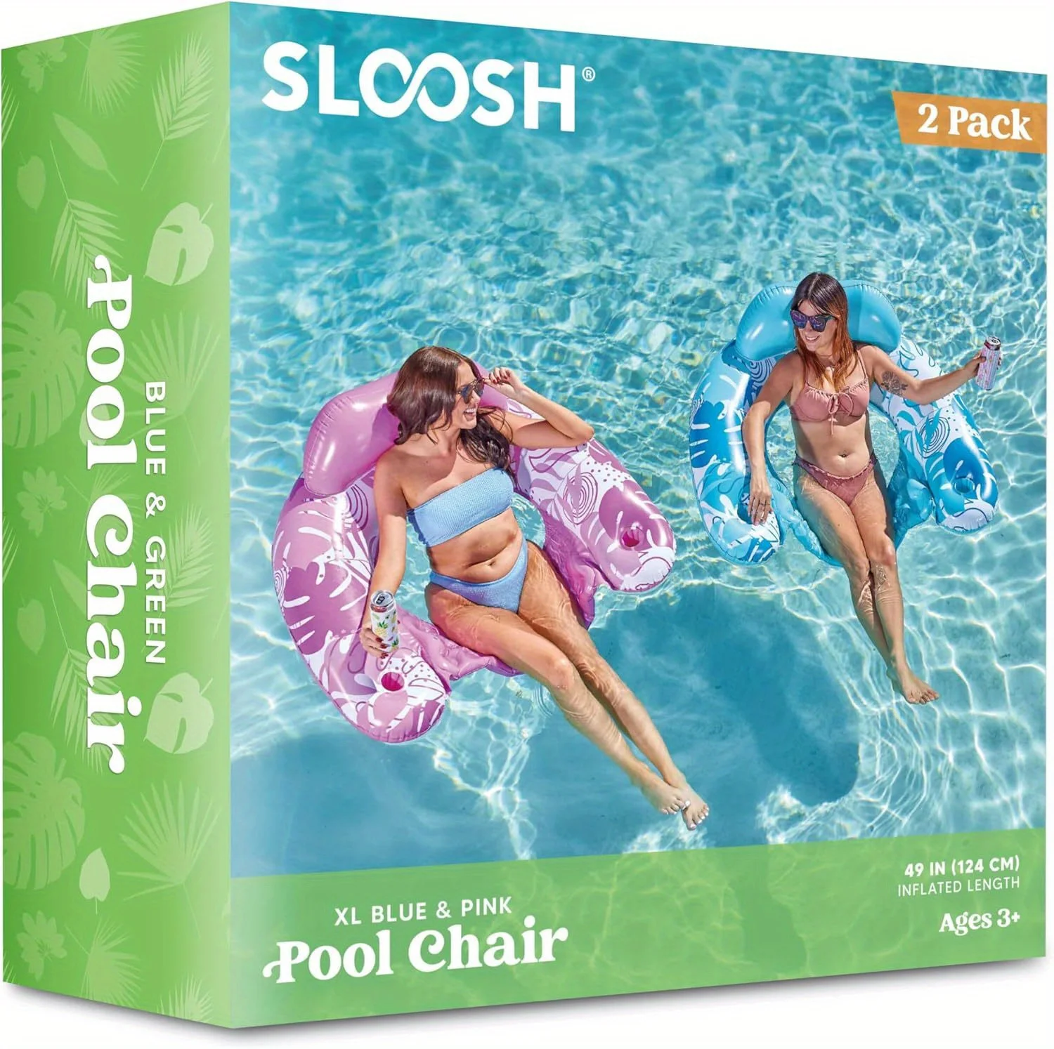 Sloosh 2er-Pack aufblasbare Pool-Schwimmtiere, Pool-Sessel für Erwachsene mit Getränkehaltern, Wasserballons, Hängematte, Schwimmnudel-Matte für Sommer-Wasserpartys – Detail 7