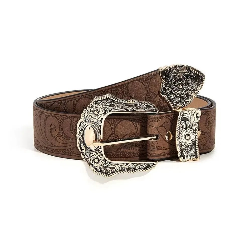 Western Brown PU Leather Vintage Belt Female Cowgirl Waist  display picture 2