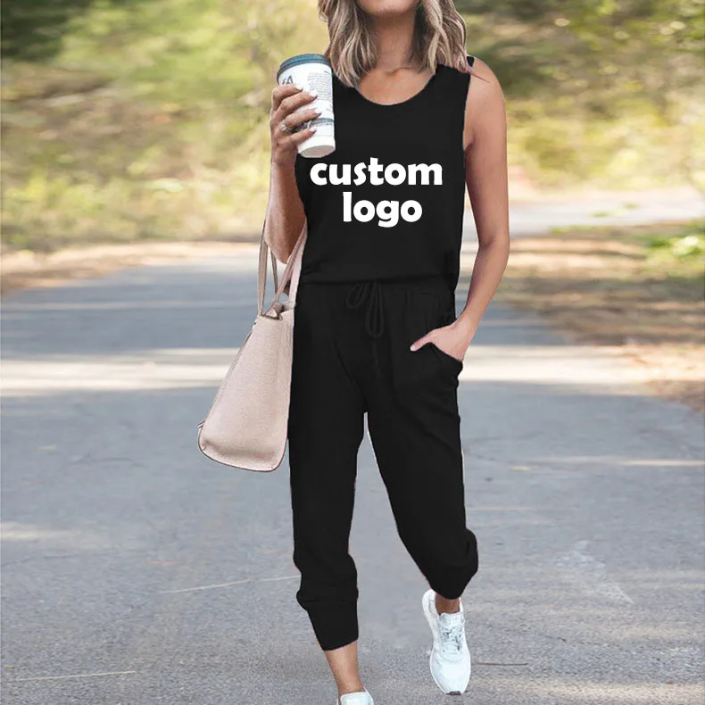 Customized T-Shirt and Pants Women's Set Loose Solid Color Sleeveless Casual Set Fashion Commuting Vest Top and Pants