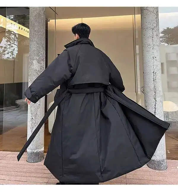 PFHQ Winter Oversize Silhouette Thickened Double Breasted Long Cotton Coat Solid Color Male Tops Solid Color Casual 21Z7505