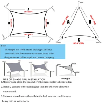 5x3/4x3/3.6x3.6M 1800D Waterproof Sun Shade Sail Awning Sun Shading Net Canopy Tent Outdoor Garden Sun Shelter Large Shade Cloth