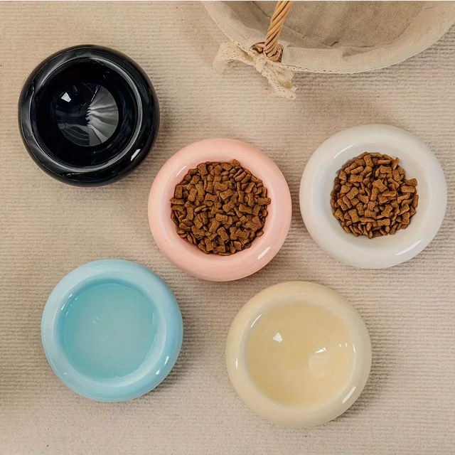 Cat Bowl Ceramic Cat Bowl Dish Pet Bowl Donut Shape Cat Food Bowl Anti-Fall Flip Bowl Non-slip Multiple Colors Shapes Snack Bowl 3