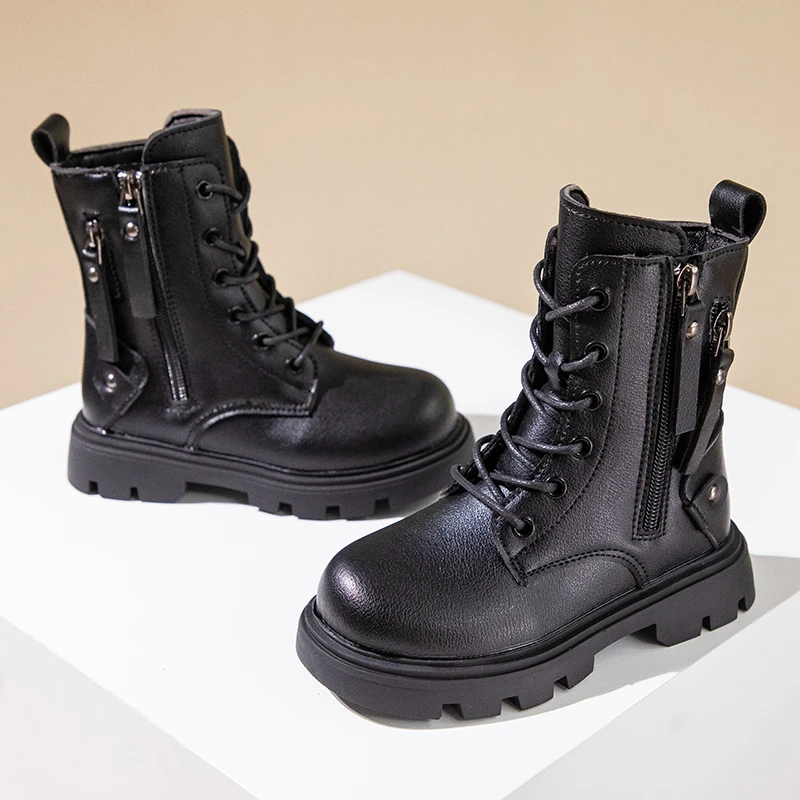 Classic Girls Platform Boots Spring Autumn Fashion Kids Causal Leather Boots Versatile Non-slip Black Brown Children Ankle Boots