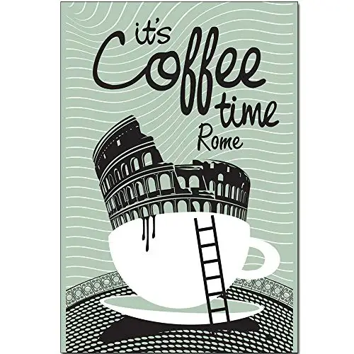 

Original Retro Design It's Coffee Time Rome Tin Metal Signs Wall Art | Thick Tinplate Print Poster Wall Decoration for Cafe/Kitc