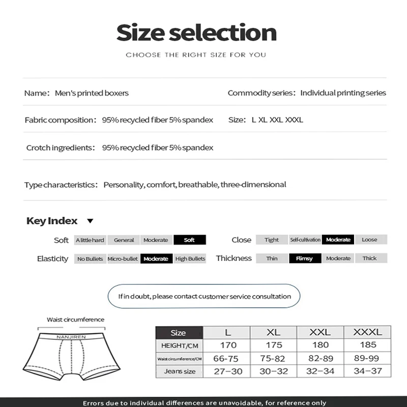 Nanjiren 4 pcs Men Underwear Pure Cotton Durable Boxer Simple Fashion Print Underpants Lightweight Breathable Soft Male Panties