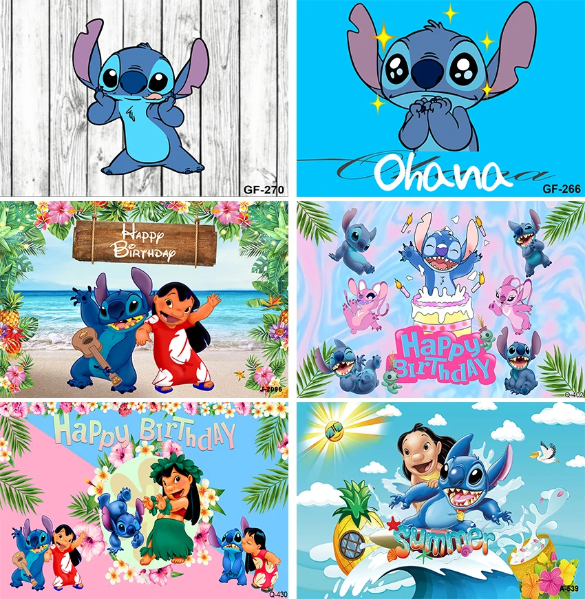 Lilo Stitch Birthday Backdrop  Cute Lilo Stitch Backgrounds - Disney Pink  Theme - Aliexpress