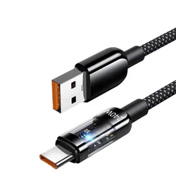 Ultra - Durable 240W USB - C Quick Charging Cable - Nylon Braided Transparent Charger Cord - 1.5m (1PCS)