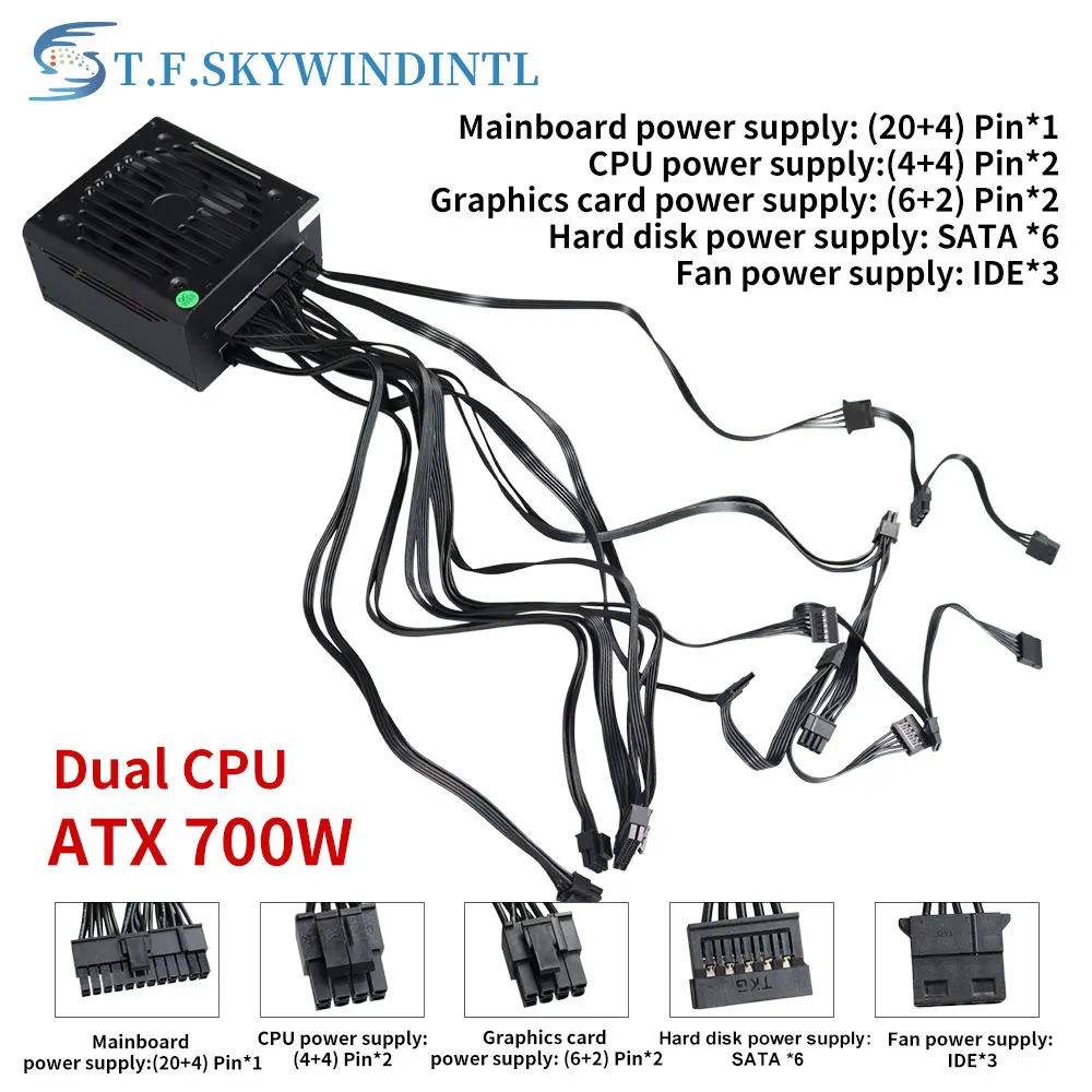 전체 모듈 ATX 700W 전원 공급 장치, 원스텝 설치 80 플러스 골드 인증 110v-220v 전체 전압 듀얼 CPU 지원