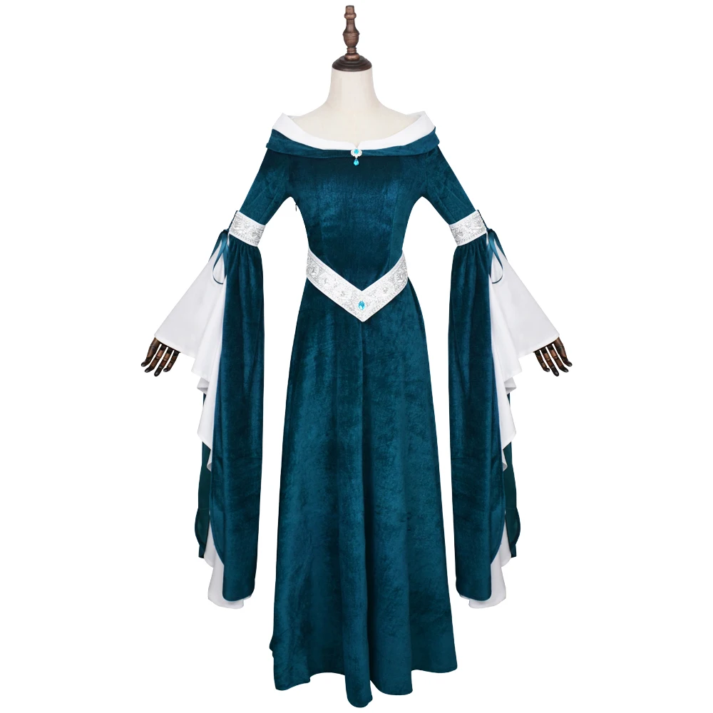 Robe d'Elfe Médiévale en Velours Bleu Canard – photo 4
