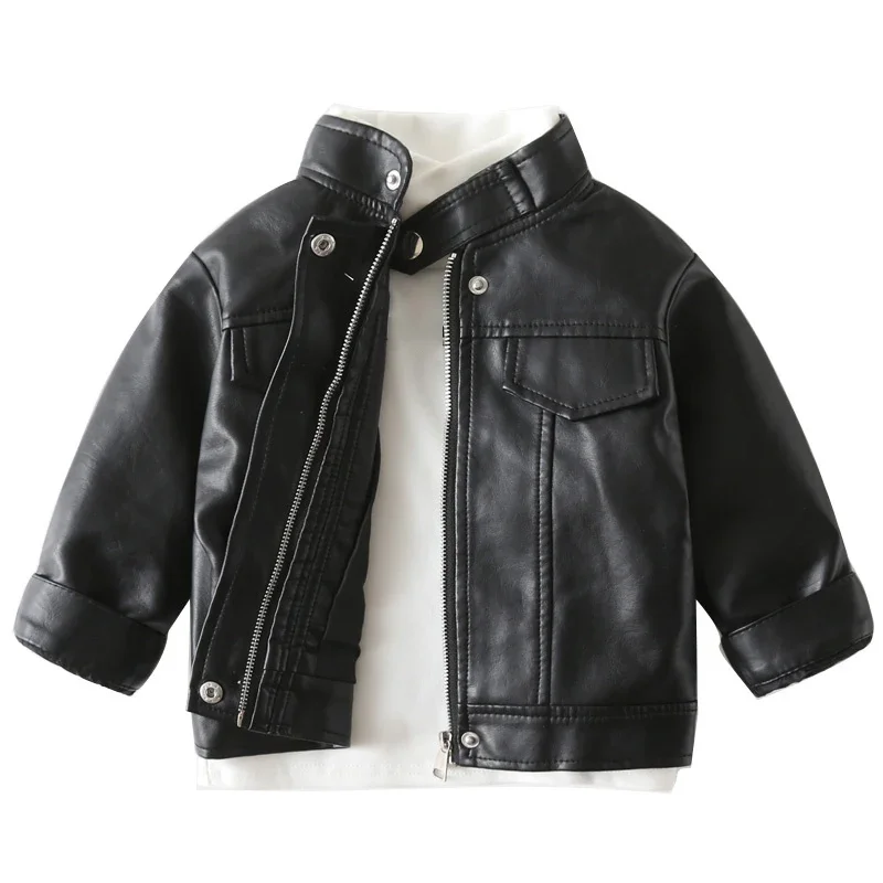 Spring Autumn Baby Clothing Boys Girls Plus Fleece Warm Casual Motorcycle Leather Jacket Children Coat