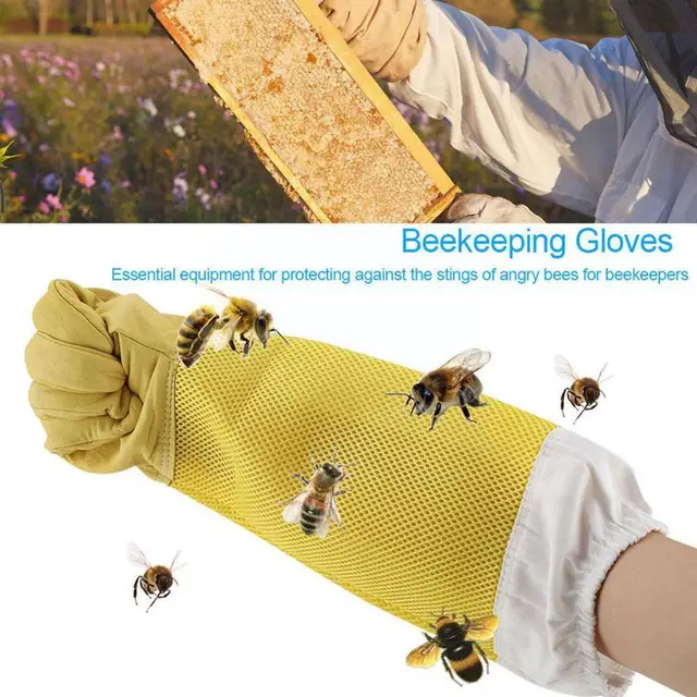 1Pair Méhészet Kézi Szúrás És Szúrásgátló, Megvastagodott Sárga Védő, Kiterjesztett Lélegző Juhbőr Kesztyű K2L5 - Image 5