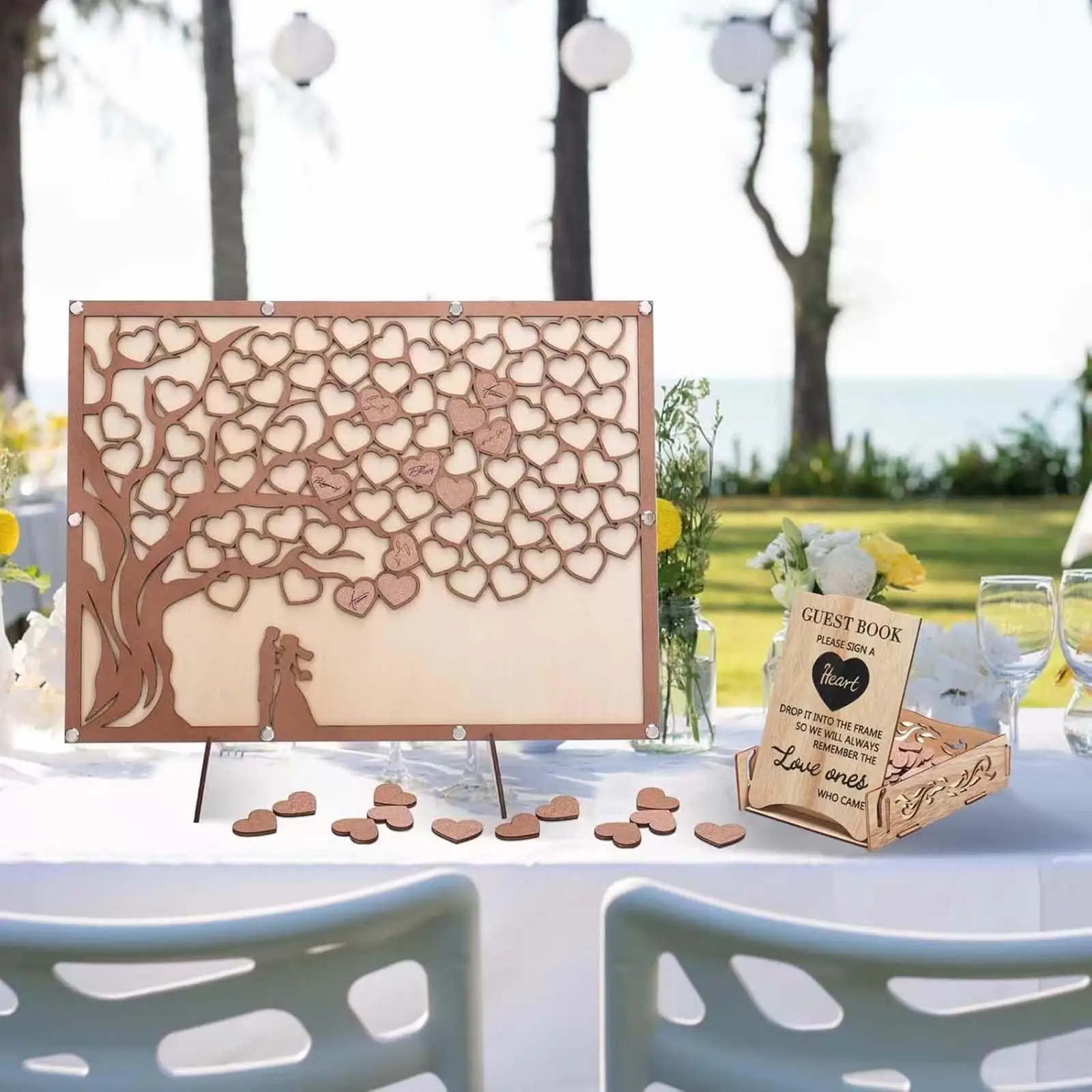 Wedding Guest Book Tree Love Message Board Unique Wedding Decoration Crafts Wooden Frame for Anniversary Bridal Birthday Party