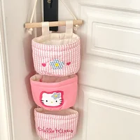 Sanrio Hello Kitty Door Storage Hanging Bag Wall Fabric Hanging Hairpin Sundries Storage Rack Layered Jewelry Organizer Box Cute 1