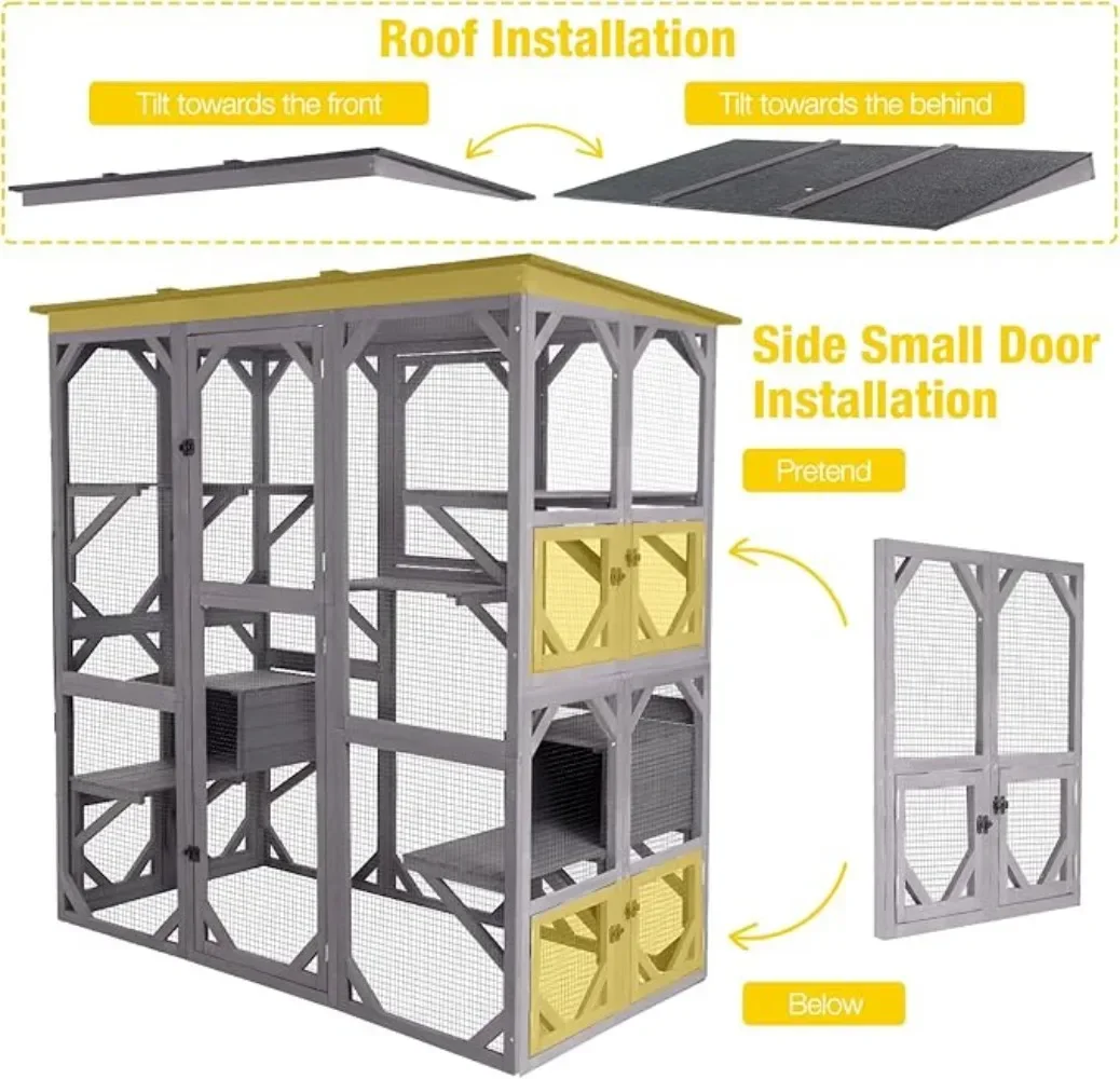 Catio Outdoor Cat Enclosure Large Walk in Cat Kennel Kitten Cage with Platforms and Small Houses 71.1"L x 38"W x 70.8"H