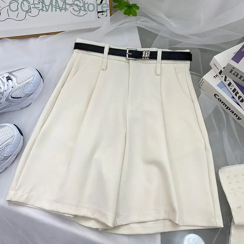 New Suits Shorts for Women Loose Wide Leg Shorts Women Chic Casual Solid Knee Length Straight High Waisted Shorts