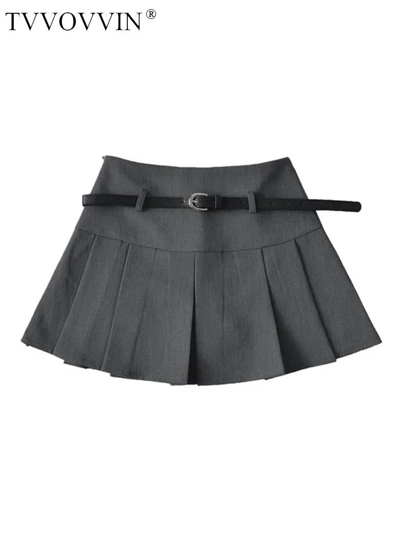 

TVVOVVIN College Style Spicy Girls High Waist Pleated Skirt Women Summer Thin Grey Skirt A Short Fashion Women Skorts Sweer LF7C